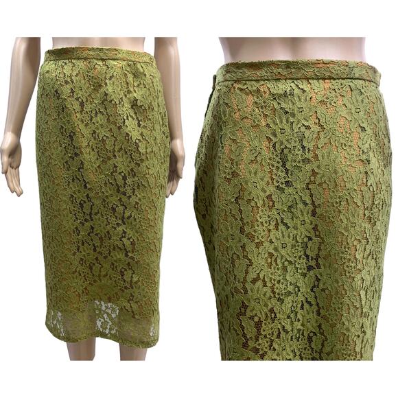 50s 60s Rockabilly Chartreuse LACE Pencil Skirt W 27" - Picture 6 of 9